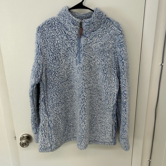 Women’s Blue Sherpa Hoodie with Quarter-Zip - Picture 1 of 3